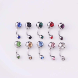 Set of 10 surgical steel belly rings with colorful zircon gems in diverse vibrant shades