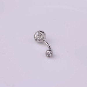 Polished 316 stainless steel belly button ring with classic round double white zircon stones