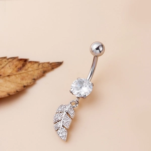 Piercing para el ombligo de acero con colgante de hoja de circón y barra curva