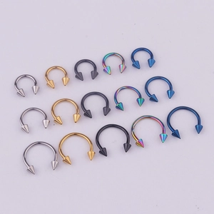 316L stainless steel C-shaped horseshoe rings with spiked ends in assorted colors