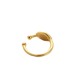 Minimalist golden C-shape snake ear cuff with polished beads and oval metal plate details