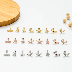 Stainless steel screw back stud earrings set with zircon wings and celestial motifs