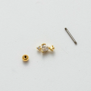 Detailed components of a heart zircon stainless steel earring with screw back closure