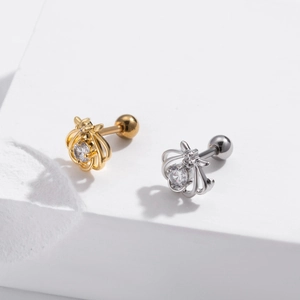 Floral crown ear cartilage studs in gold and silver with cubic zirconia and screw back