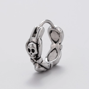 Punk vintage men's silver skull and cross hoop earring in cast stainless steel