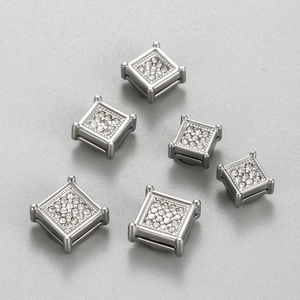 Set of 6 square magnetic non-piercing earrings with silver plating and cubic zirconia