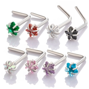 Stainless Steel Star Zircon Nose Stud 20G L-Shape L-Bend Nose Ring Piercing Jewelry For Women Men 3mm Star Colorful Zircon