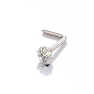 L-shaped stainless steel nose stud with a 3mm aurora colorful star-shaped zircon stone