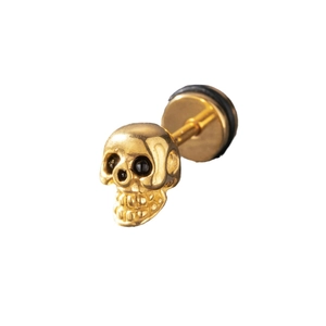 Golden punk skull stud earring made of polished stainless steel for men in gothic style