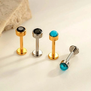 Flat back titanium studs set with black zircon and turquoise beads in gold and silver