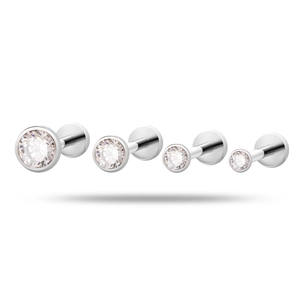 Piercings labret de titanio F136 con circonita redonda clara en cuatro tamaños
