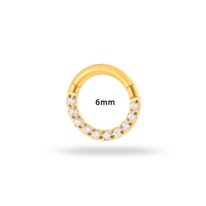 Golden titanium clicker ring with zircons and 6mm inner diameter for nose or ear