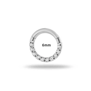 G23 titanium hinged clicker nose ring with 8 sparkling zircons and 6mm inner diameter