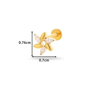 Titanium gold flower stud earring with marquise zircon stones, 0.76cm x 0.7cm size