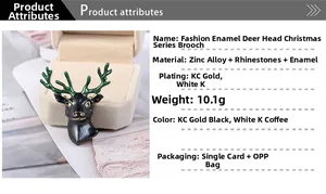 Detail of deer head brooch showing black enamel finish and sparkling rhinestone eyes