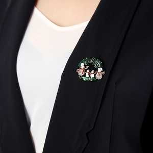 Broche Couronne Famille de Bonhommes de Neige Noël Alliage Strass Émail Vintage Bijoux de Fête pour Femmes Cadeau