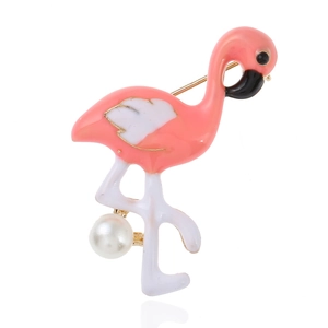 Flamingo Emaille Brosche Legierung Pin Mit Künstliche Perle Strass Mode Tier Korsage Für Damen Täglich Party Schmuck