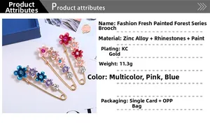 Détails de la broche fleur en émail avec strass et placage en or KC de qualité
