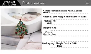 Detailed view of colorful rhinestone Christmas tree brooch made of zinc alloy with KC gold plating
