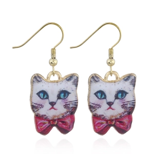 Cartoon Cat Head Drop Earrings For Women Cute Alloy Enameled Animal Hook Earrings Fashion Jewelry Accessories Jewelry