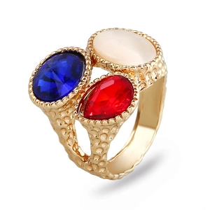 Anello in Lega Rétro Martellato con 3 Pietre Preziose per Donna Stile Bohemien Cristallo Multicolore Pietra Occhio di Gatto Gioiello