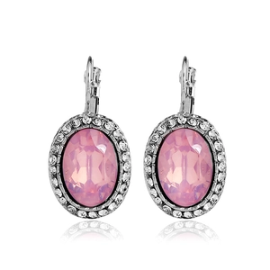 Vintage Oval Pink White Artificial Opal Crystal Earrings For Women Alloy Rhinestone Halo Leverback Drop Earrings Fashion Jewelry