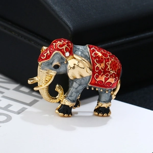 Vintage Alloy Enamel Elephant Brooch Pin For Women Rhinestone Animal Clothing Accessories Gold Plated Ethnic Style Jewelry