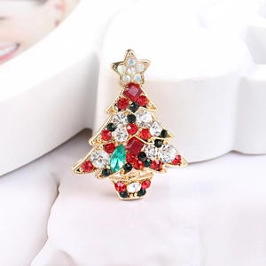 Broche sapin de Noël scintillante avec strass colorés sur monture en alliage doré