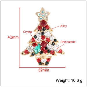 Broche sapin de Noël scintillante avec strass colorés sur alliage doré