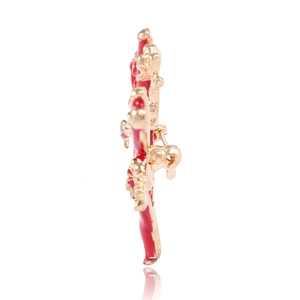 Elegant red enamel plum blossom brooch in gold-tone alloy with secure pin clasp view