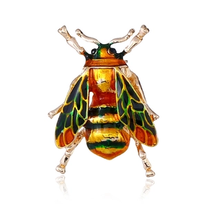 Exquisite gold-plated honey bee insect brooch with colorful enamel wings and body detail