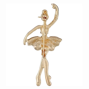 Detailed back view of the golden ballerina brooch showing the sturdy pin clasp and smooth finish