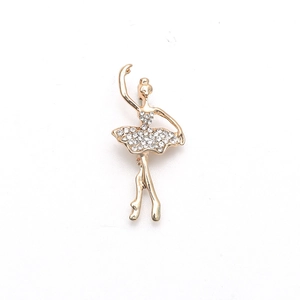 Elegant gold ballet dancer brooch with sparkling rhinestones for fashion clothing