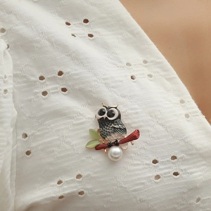 Vintage Alloy Owl Brooch Pin With Faux Artificial Pearl Rhinestone Enamel Owl Jewelry Accessories For Women Wedding Party Banquet