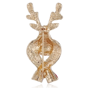 Creative Christmas reindeer brooch in gold finish showing back pin and texture