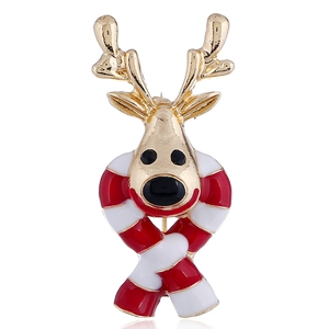 Christmas Reindeer Brooch Gold Plated Alloy Enamel Moose Pin With Striped Scarf For Women Festive Apparel Accessory Gift