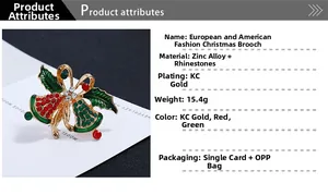 Detail showing Christmas bell brooch made of zinc alloy and sparkling rhinestones