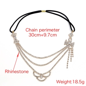 Chaîne de cheveux de mariée dorée élégante avec strass et design de nœud délicat