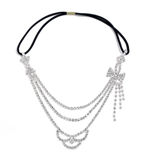 Bandeau multicouche en strass étincelants avec nœud en cristal et franges de mariée