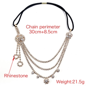 Sparkling multi-layer rhinestone floral headpiece with elastic band and gold finish