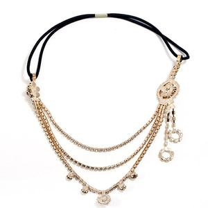 Three-layer gold rhinestone flower headband with elastic band for wedding hairstyles