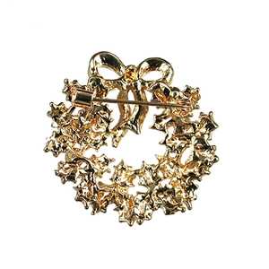 Detailed back view of a hollow Christmas wreath brooch featuring a safety pin clasp