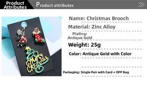 Detailansicht 3tlg. Weihnachts-Broschen-Set mit Engel und Baum in antikem Gold-Finish