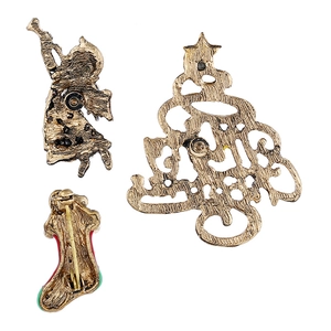 Dreiteiliges Weihnachts-Broschen-Set mit Rückseiten-Details in Vintage-Gold-Legierung