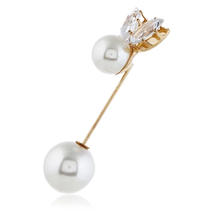 Elegant gold pearl pin brooch with sparkling marquise cut zircon flower accents
