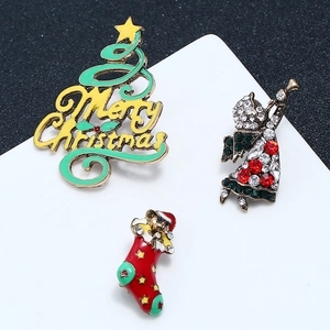 Dreiteiliges Weihnachts-Broschen-Set mit Emaille-Baum, Engel und Schneemann-Motiven