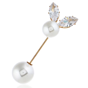 Classic gold bunny pin brooch with lustrous white pearls and marquise zircon stones