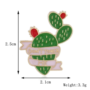 Detailed size and weight specs for cactus enamel pin with Don't Touch Me text