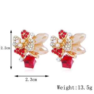 French vintage gold floral earrings with red rhinestones and champagne crystals