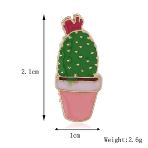 Detail showing cactus enamel pin dimensions 2.1cm by 1.0cm and 2.6g weight